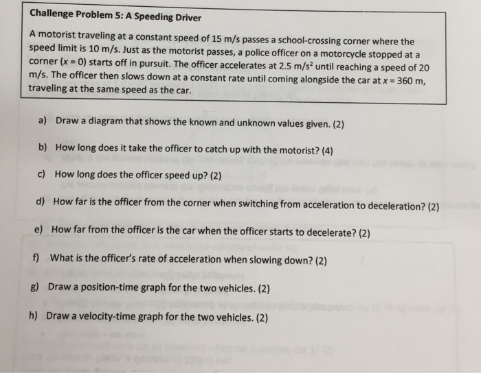 Solved Challenge Problem 5: A Speeding Driver A motorist | Chegg.com