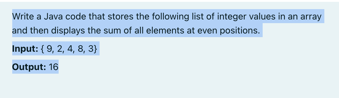 Solved Write a Java code that stores the following list of | Chegg.com