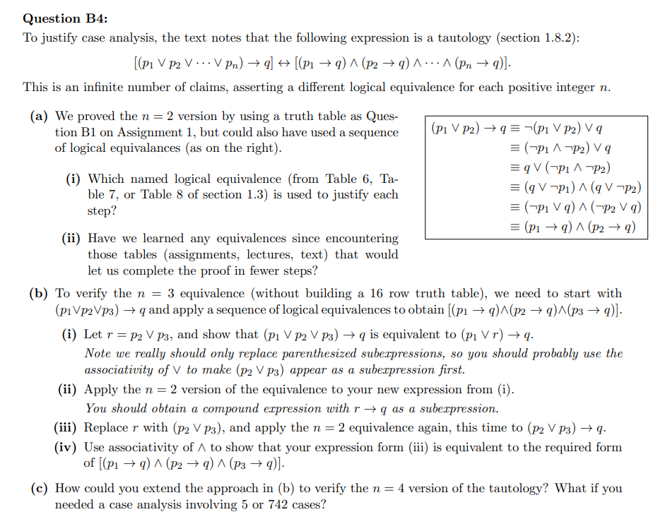 Question B4: To justify case analysis, the text notes | Chegg.com