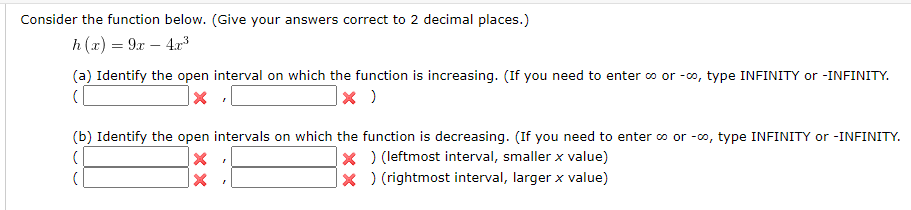 Solved Consider the function below. (Give your answers | Chegg.com