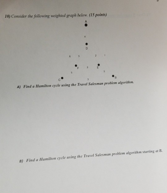 Solved 10) Consider the following weighted graph below. (15 | Chegg.com