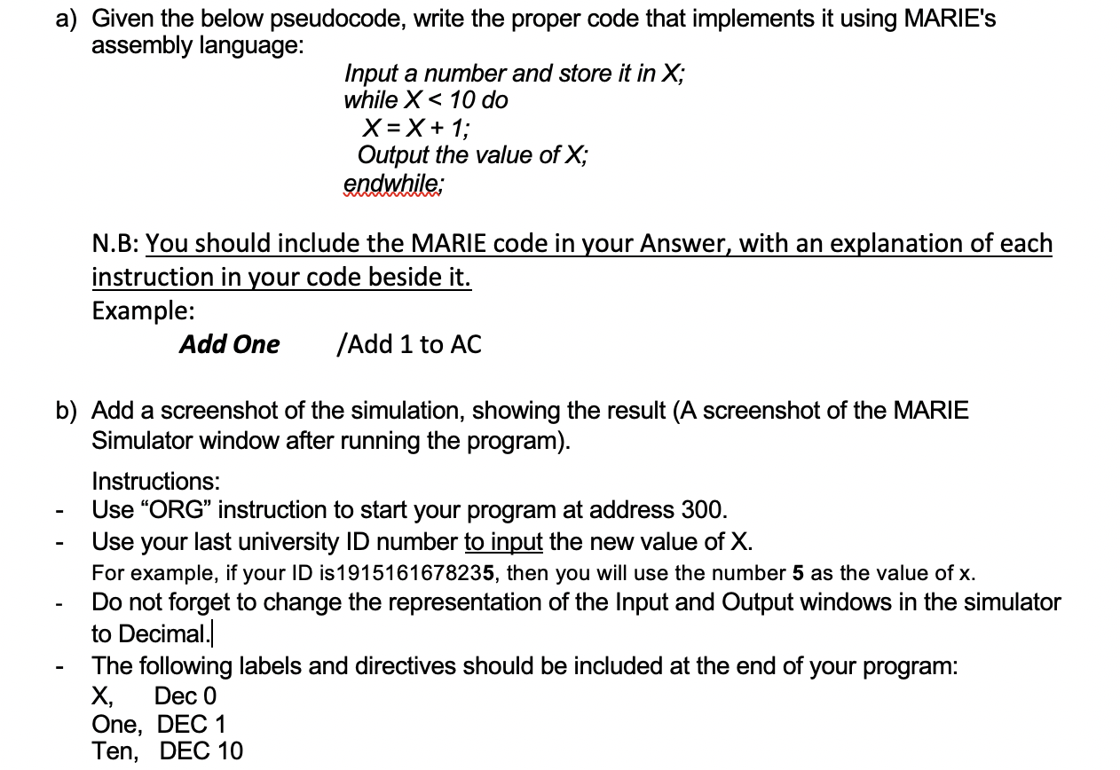 Solved a) Given the below pseudocode, write the proper code | Chegg.com