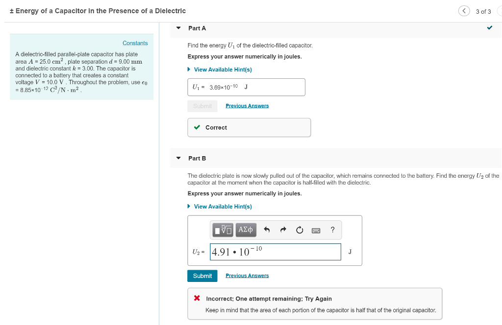 Solved ± Energy of a Capacitor in the Presence of a | Chegg.com