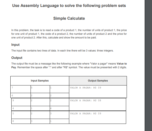 Solved Use Assembly Language To Solve The Following Problem | Chegg.com