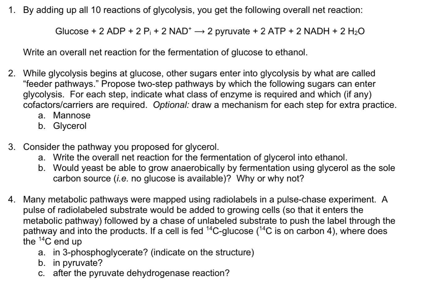 Solved 1. By adding up all 10 reactions of glycolysis, you | Chegg.com