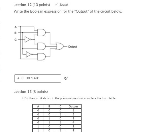 Solved uestion 12 (10 points) Saved Write the Boolean | Chegg.com
