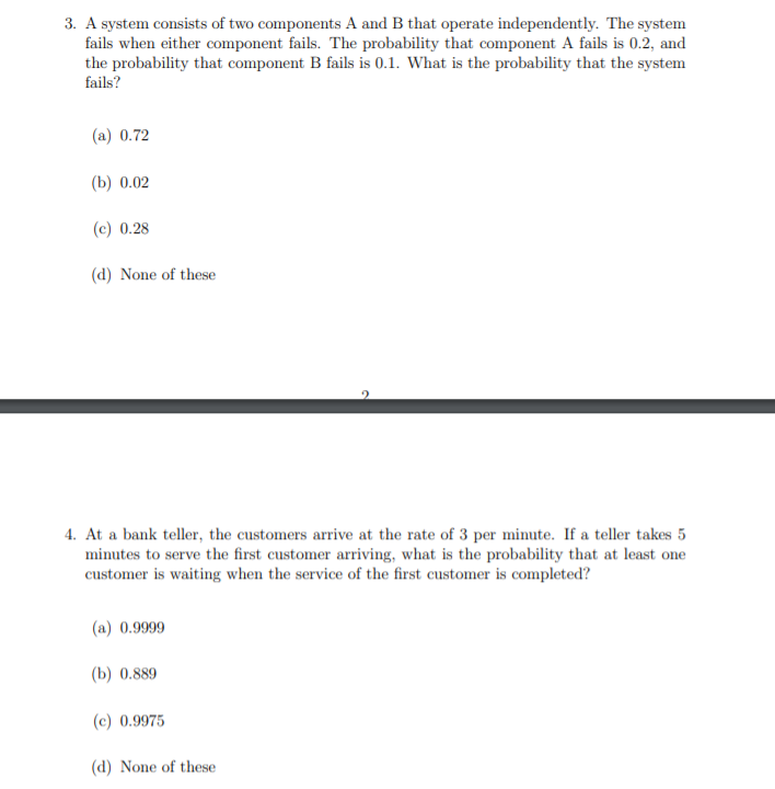 Solved 3. A system consists of two components A and B that | Chegg.com