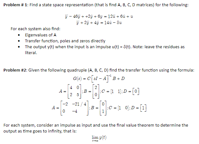 Solved Problem \# 1: Find A State Space Representation (that | Chegg.com