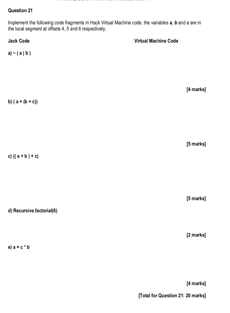 Question 21 Implement the following code fragments in | Chegg.com