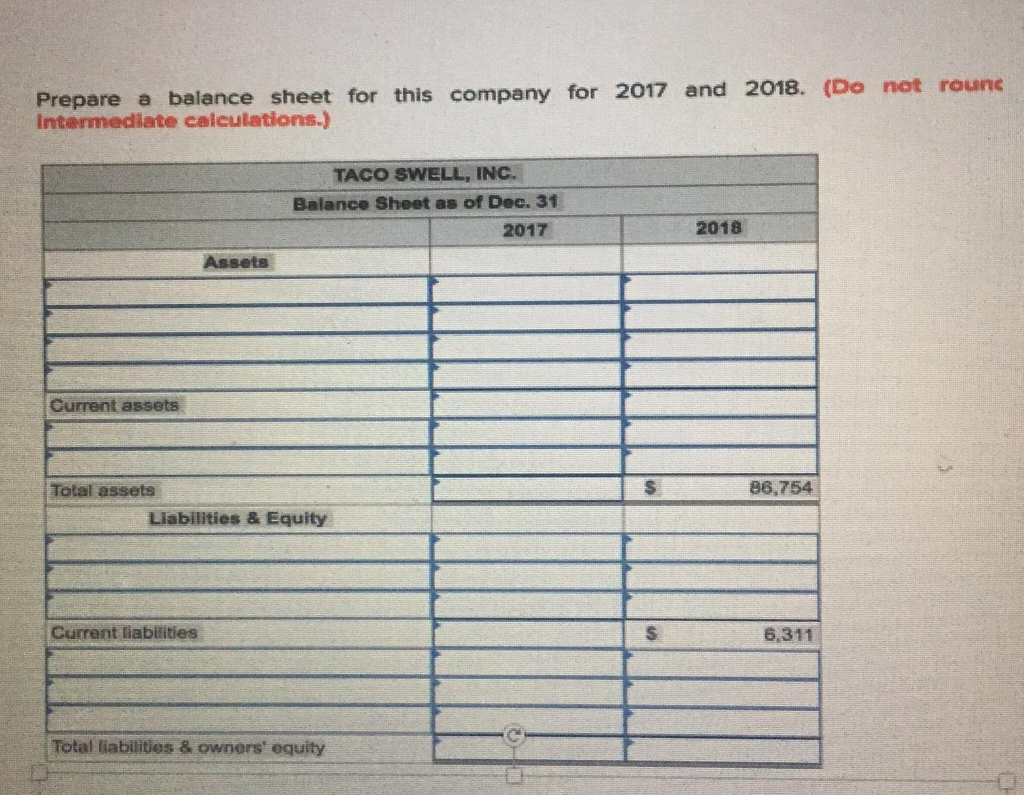 Solved Use the following information for Taco Swell, Inc,