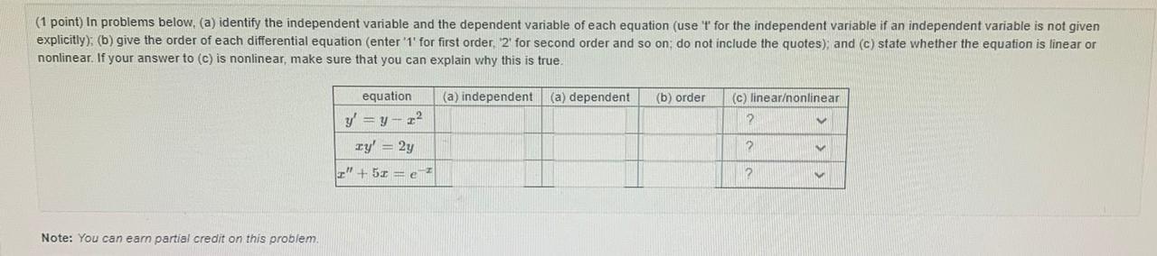 Solved (1 point) In problems below, (a) identify the | Chegg.com