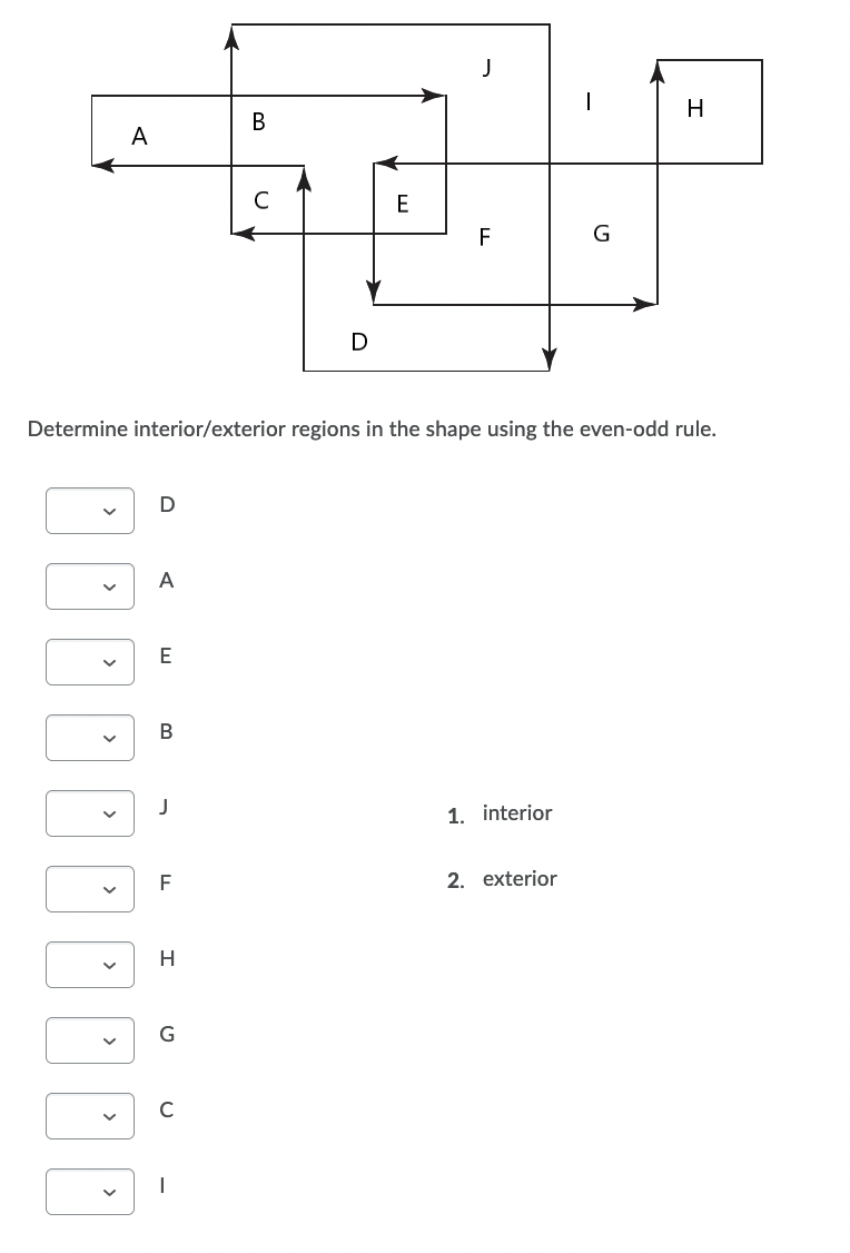 Solved J 1 H В A C E F D Determine interior/exterior regions | Chegg.com
