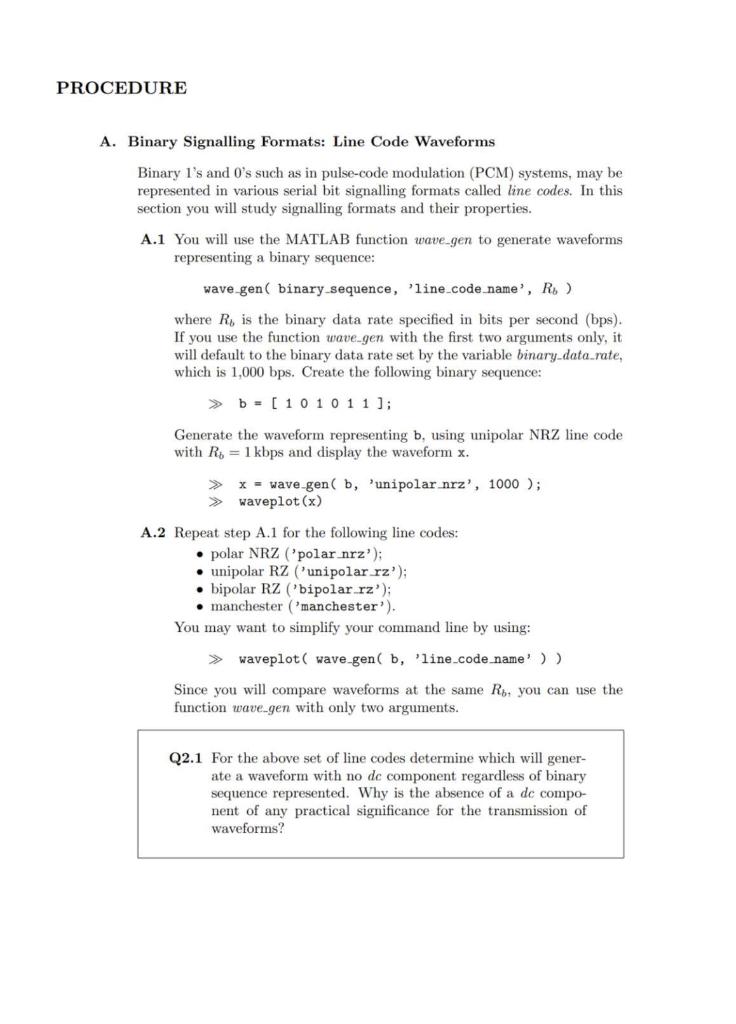 EXPERIMENT 2 BINARY SIGNALLING FORMATS JECTIVES In | Chegg.com