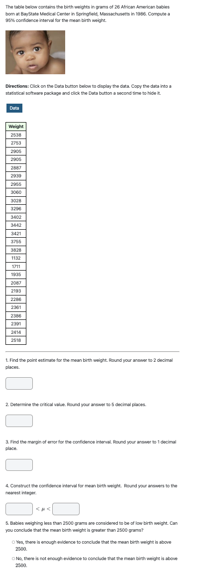 Solved The table below contains the birth weights in grams | Chegg.com