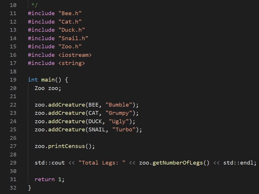 Solved Implement a zoo class. The Zoo class must use | Chegg.com