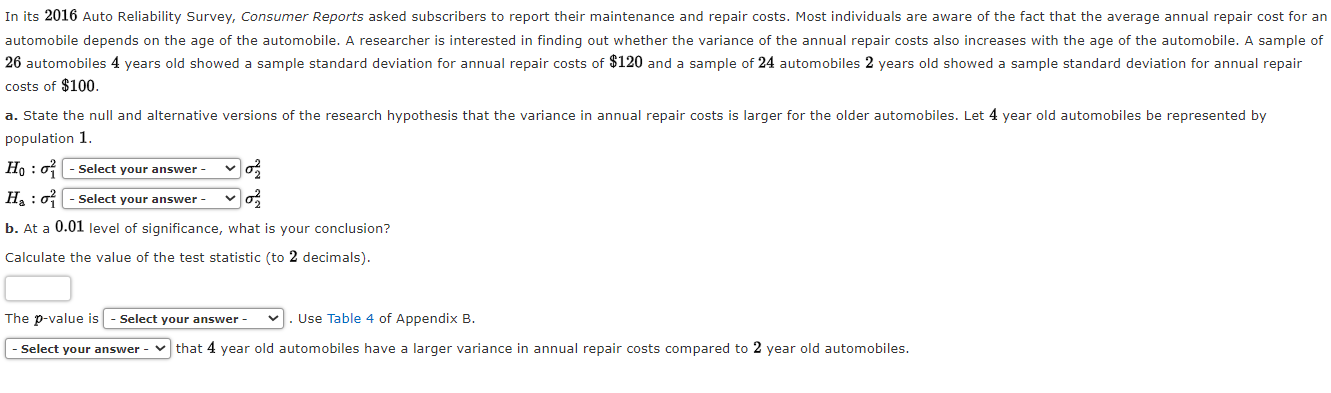 Solved In Its Auto Reliability Survey, Consumer Reports | Chegg.com