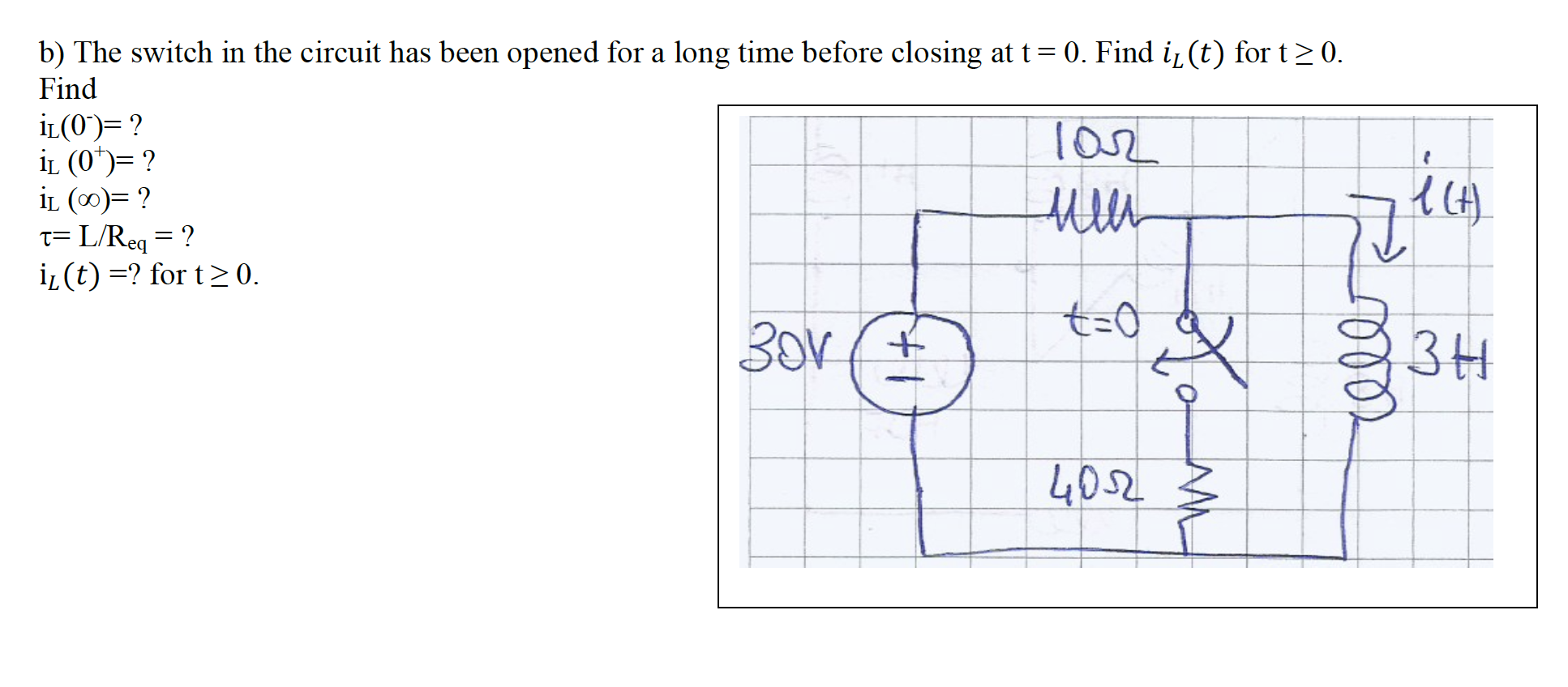 Solved b) The switch in the circuit has been opened for a | Chegg.com