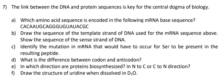 Solved help:The link between the DNA and protein sequences | Chegg.com