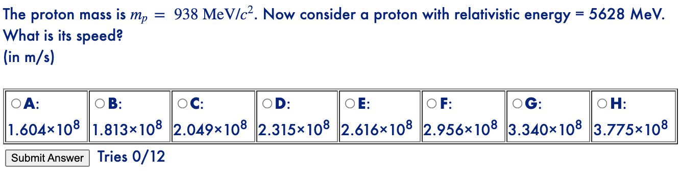 mass of proton in mev
