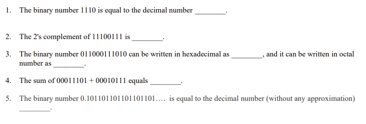 the binary number 1110 is equal to decimal number