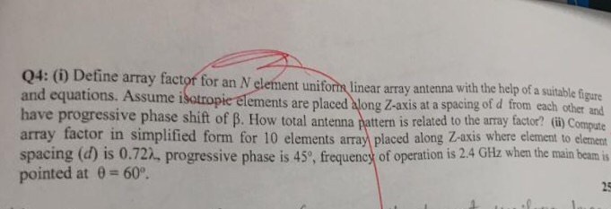 Solved Q4: (0) Define array factor for an N element unifom | Chegg.com