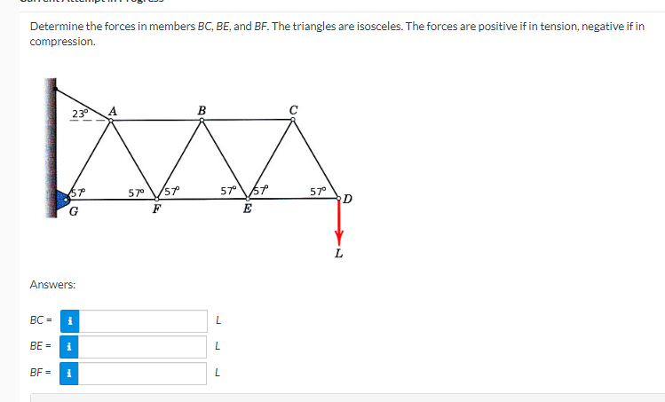 Solved Determine the forces in members BC,BE, and BF. The | Chegg.com