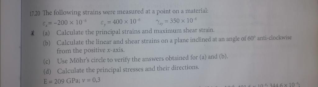 Solved 17.20 The following strains were measured at a point | Chegg.com