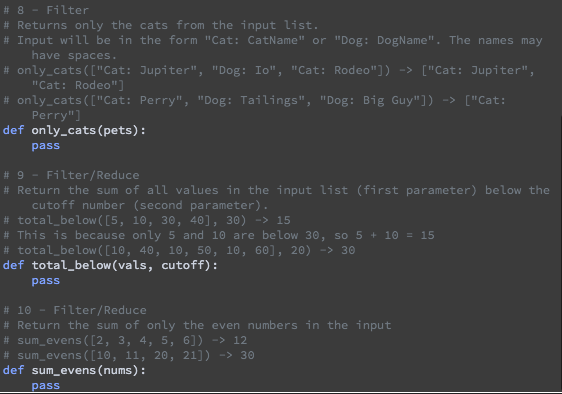 Solved #8 - Filter # Returns only the cats from the input | Chegg.com