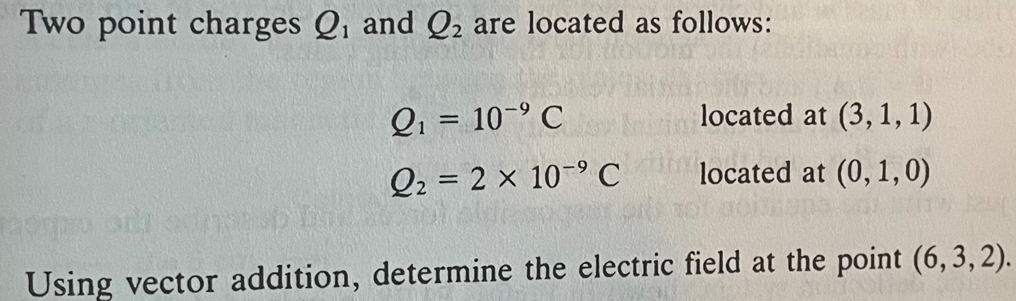 Solved Two point charges Q1 and Q2 are located as follows: | Chegg.com