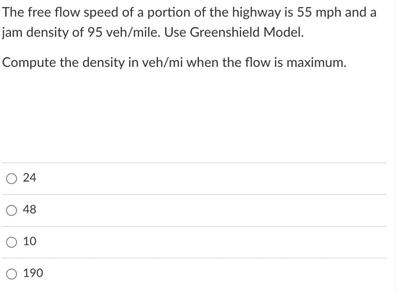 Solved The free flow speed of a portion of the highway is 55