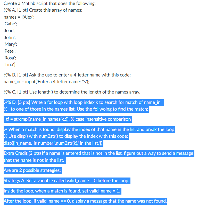 Solved Create a Matlab script that does the following: %% A. | Chegg.com