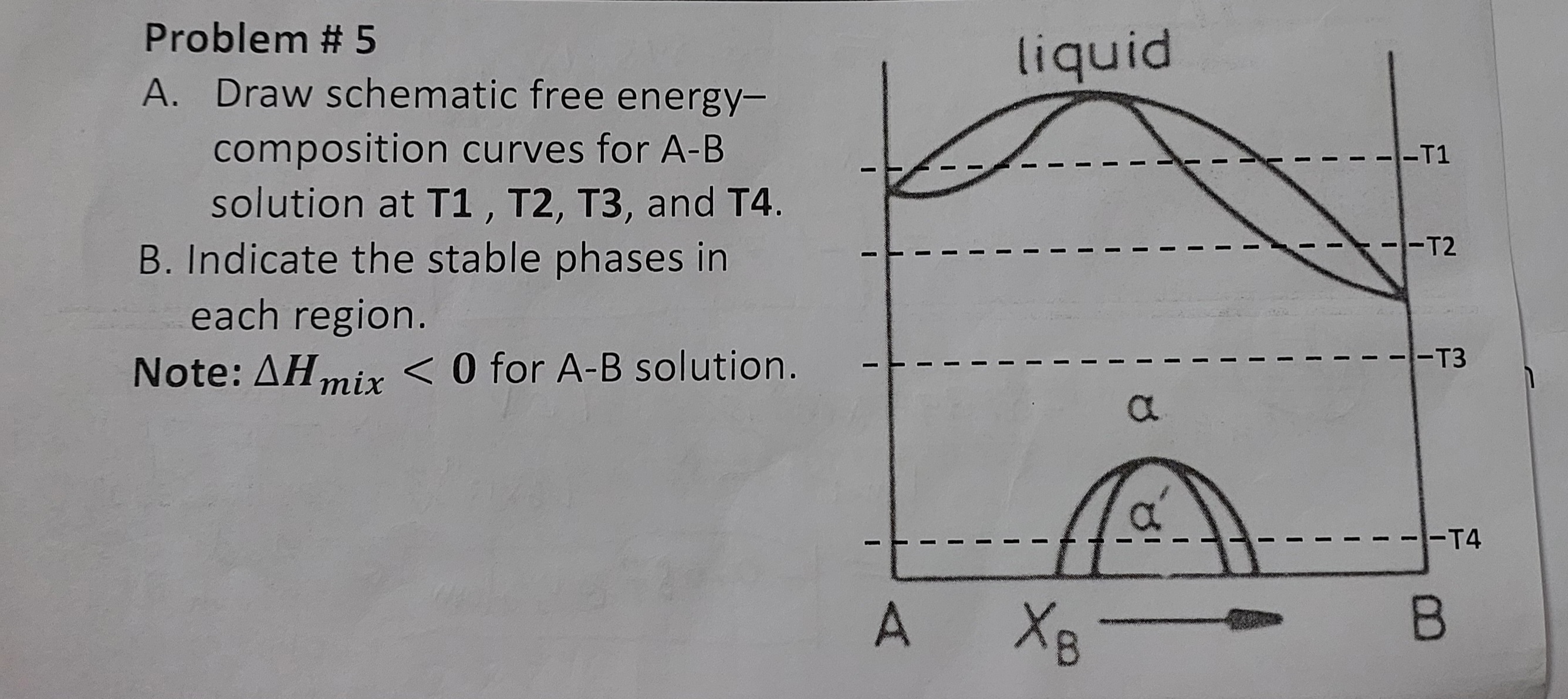 Solved Problem # 5A. ﻿Draw schematic free energy-composition | Chegg.com