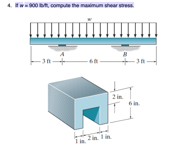 Solved 4. If w= 900 lb/ft, compute the maximum shear stress. | Chegg.com