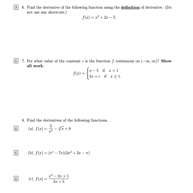 Solved 9 6. Find the derivative of the following function | Chegg.com