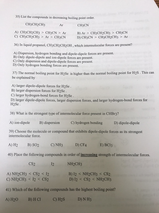 Solved 35 List the compounds in decreasing boiling point | Chegg.com