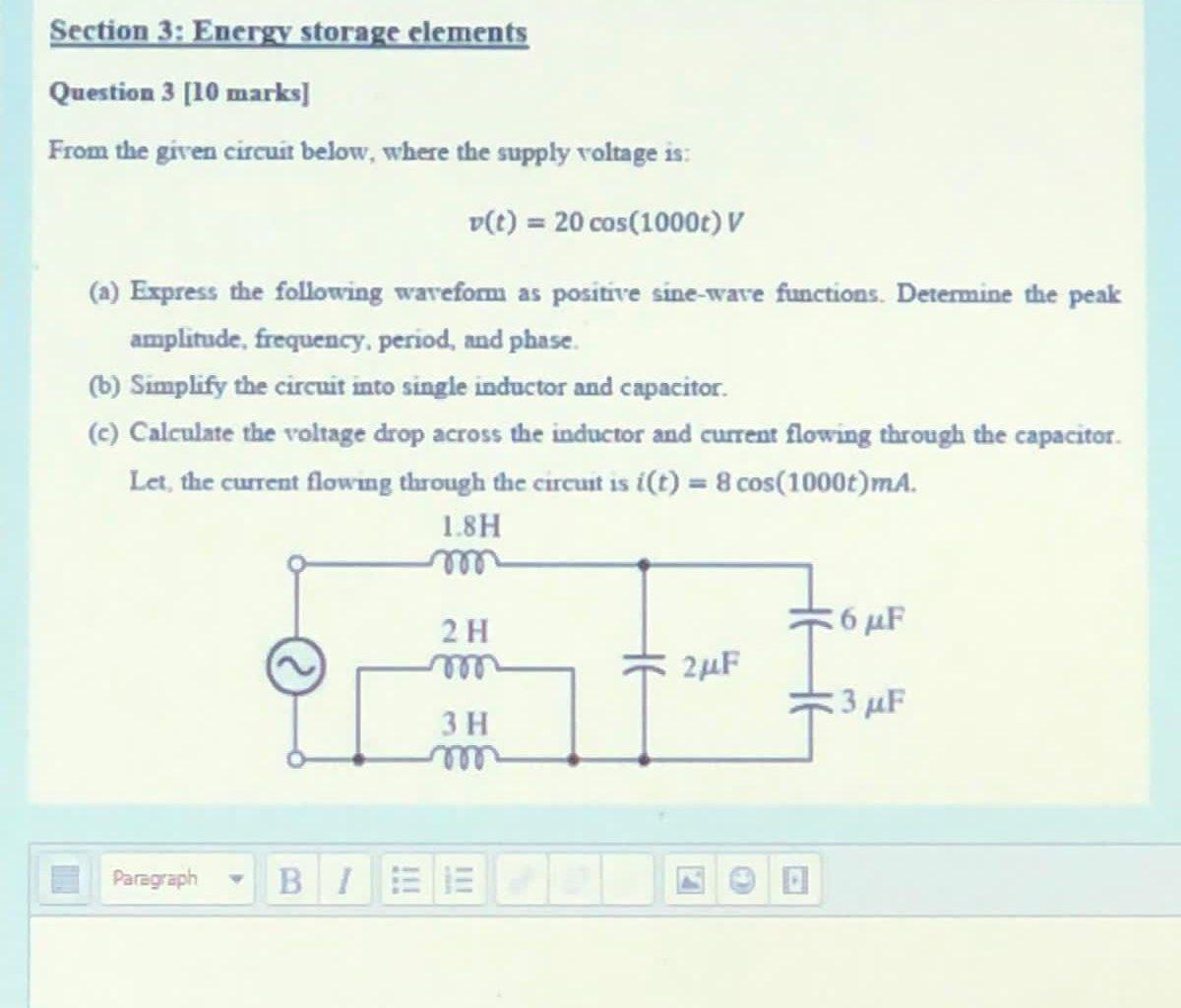 Solved Section 3: Energy Storage Elements Question 3 [10 | Chegg.com