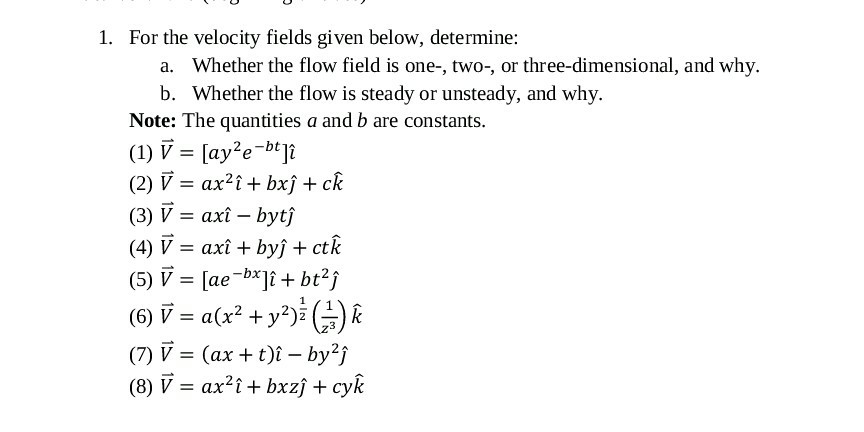 Solved 1 For The Velocity Fields Given Below Determine A