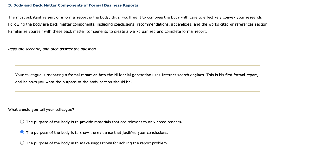 Solved 5. Body and Back Matter Components of Formal Business | Chegg.com