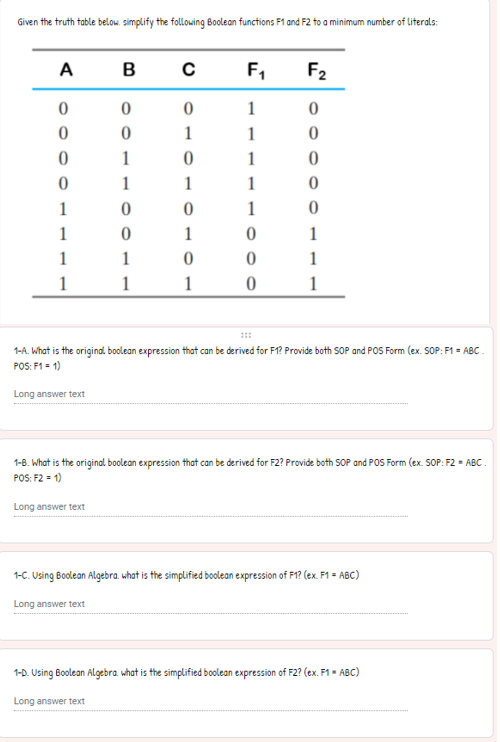 Solved Given the truth table below. simplify the following | Chegg.com