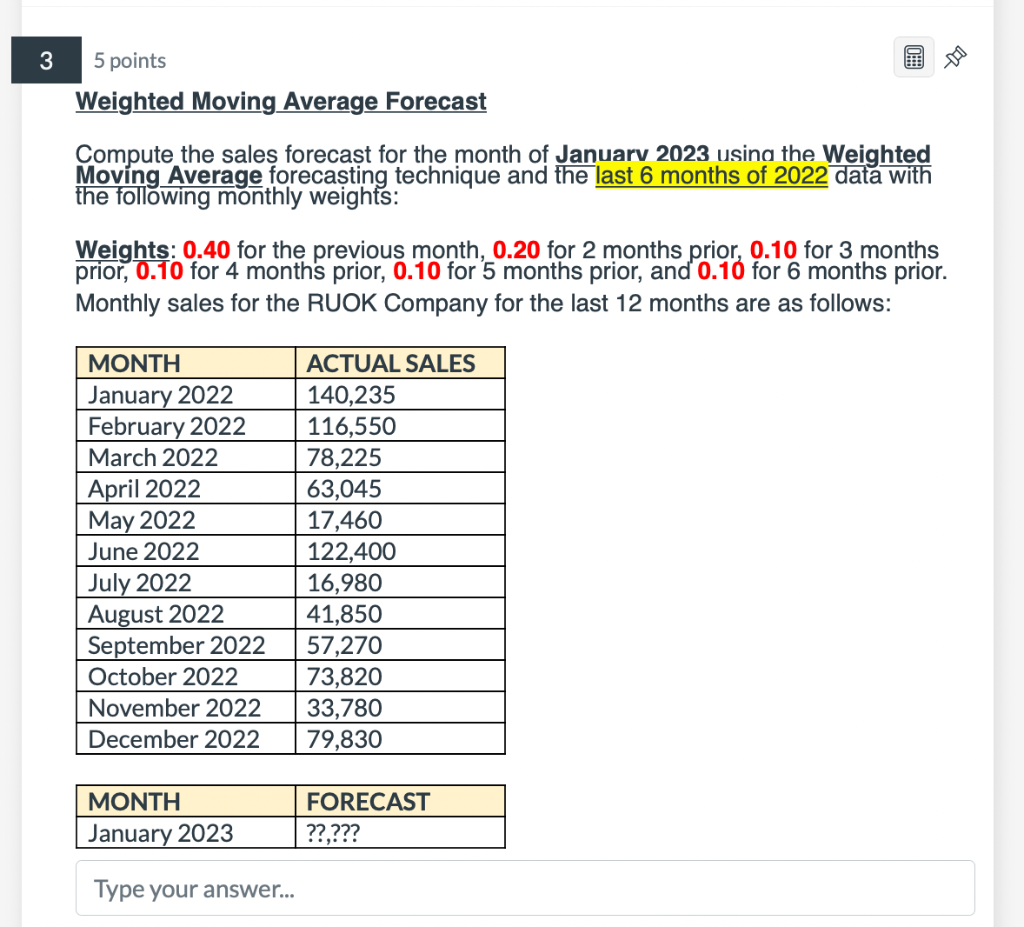 Solved Weighted Moving Average Forecast Compute The Sales Chegg