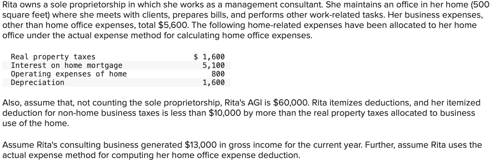 Solved Rita Owns A Sole Proprietorship In Which She Works As | Chegg.com