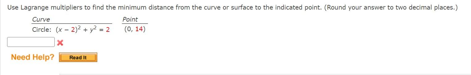 Solved Use Lagrange multipliers to find the minimum distance | Chegg.com