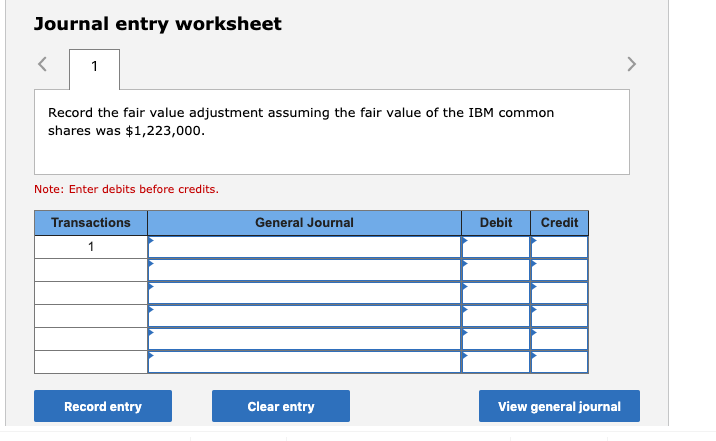 Solved Journal entry worksheet Record the fair value | Chegg.com