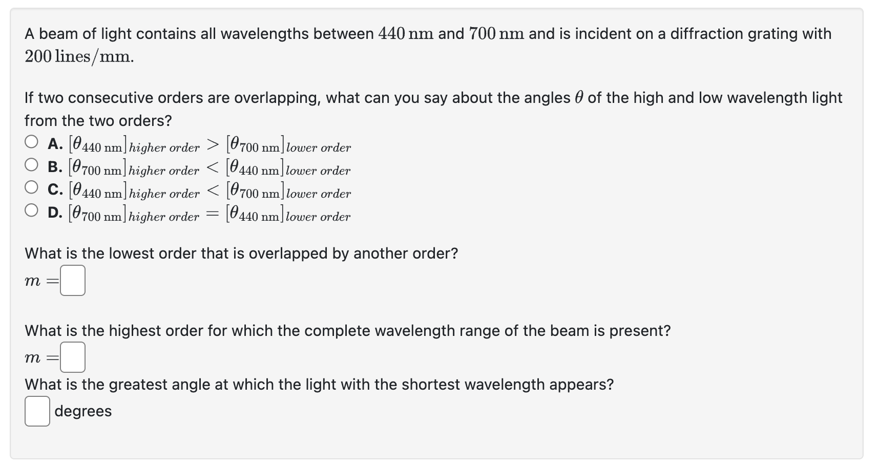 Solved A beam of ﻿light contains all wavelengths between | Chegg.com