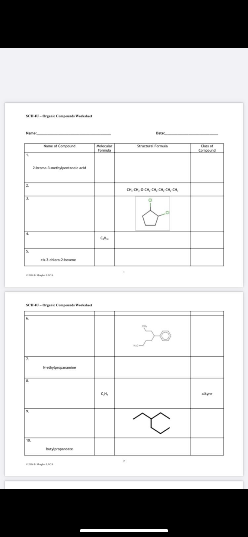 Solved First column: state the name of the compound Second | Chegg.com