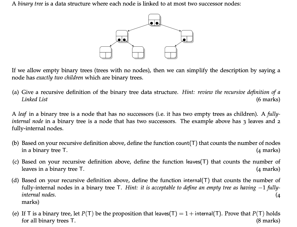 A binary tree is a data structure where each node is | Chegg.com