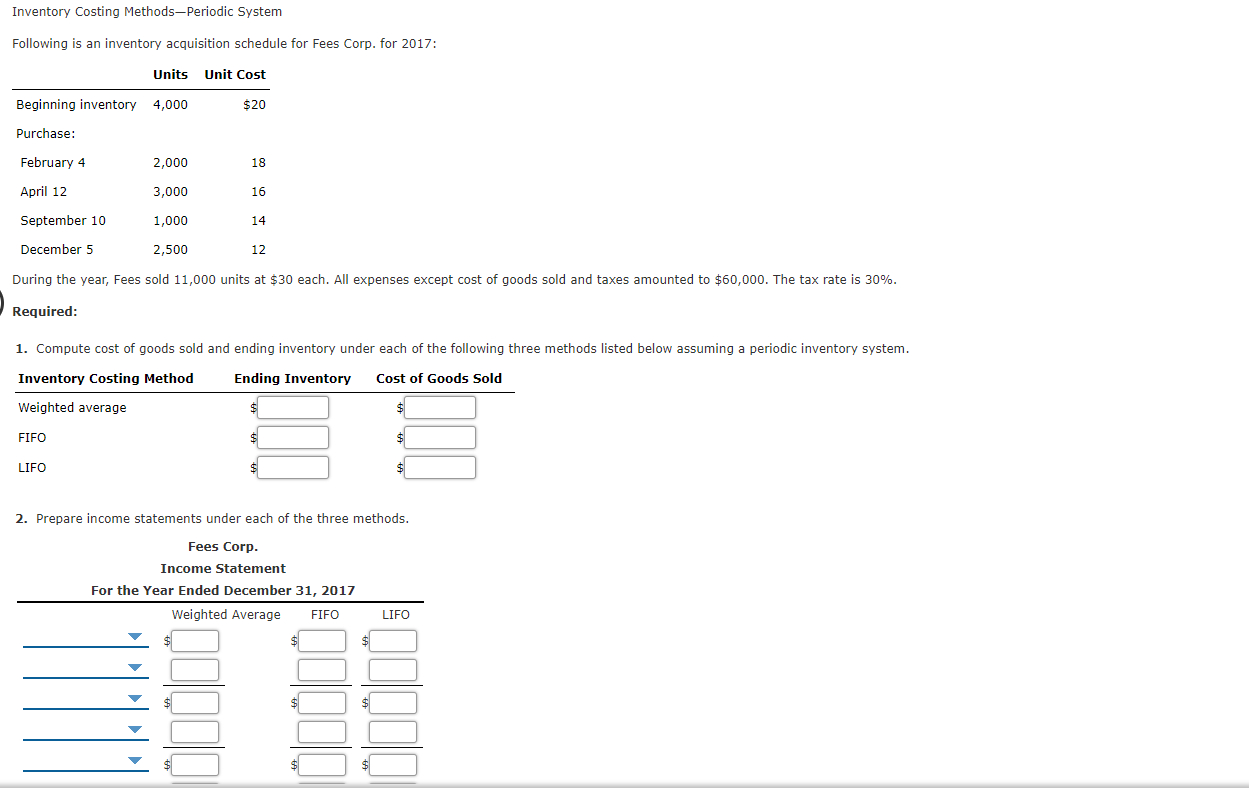 Solved Inventory Costing Methods-Periodic System Following | Chegg.com
