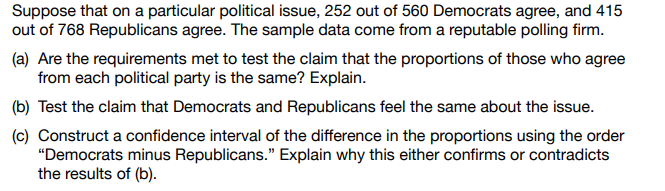 Solved Suppose That On A Particular Political Issue, 252 Out | Chegg.com