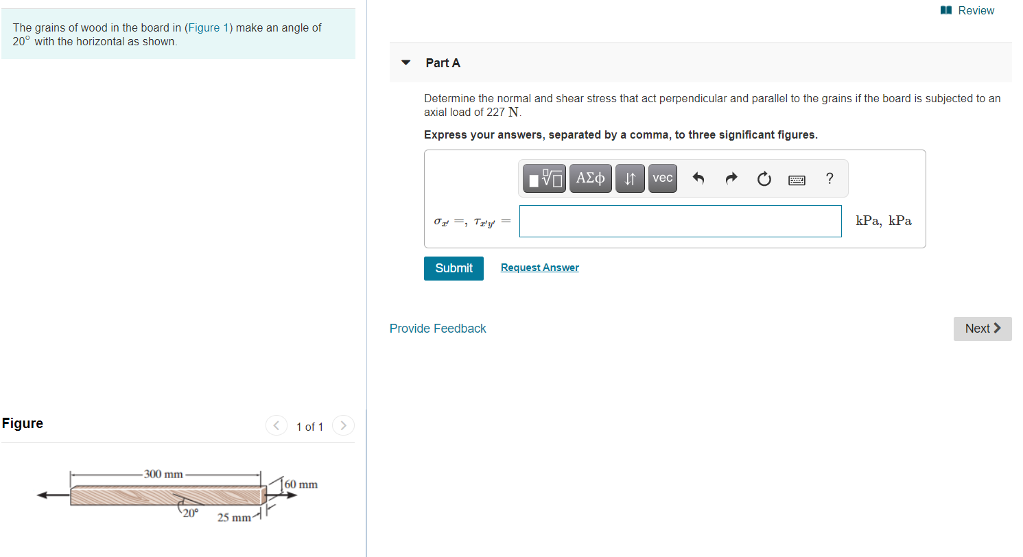 Solved Determine the normal and shear stress that act | Chegg.com