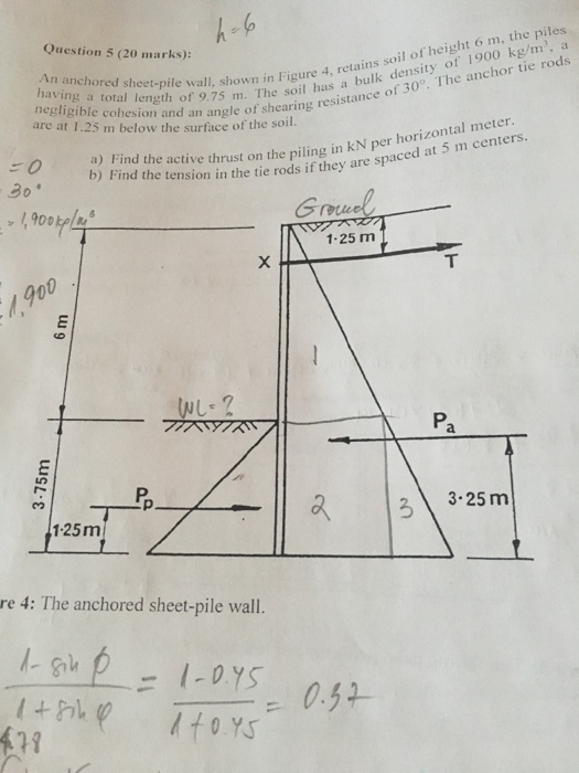 Solved Question 5 (20 marks): An anchored sheet-pile wall, | Chegg.com